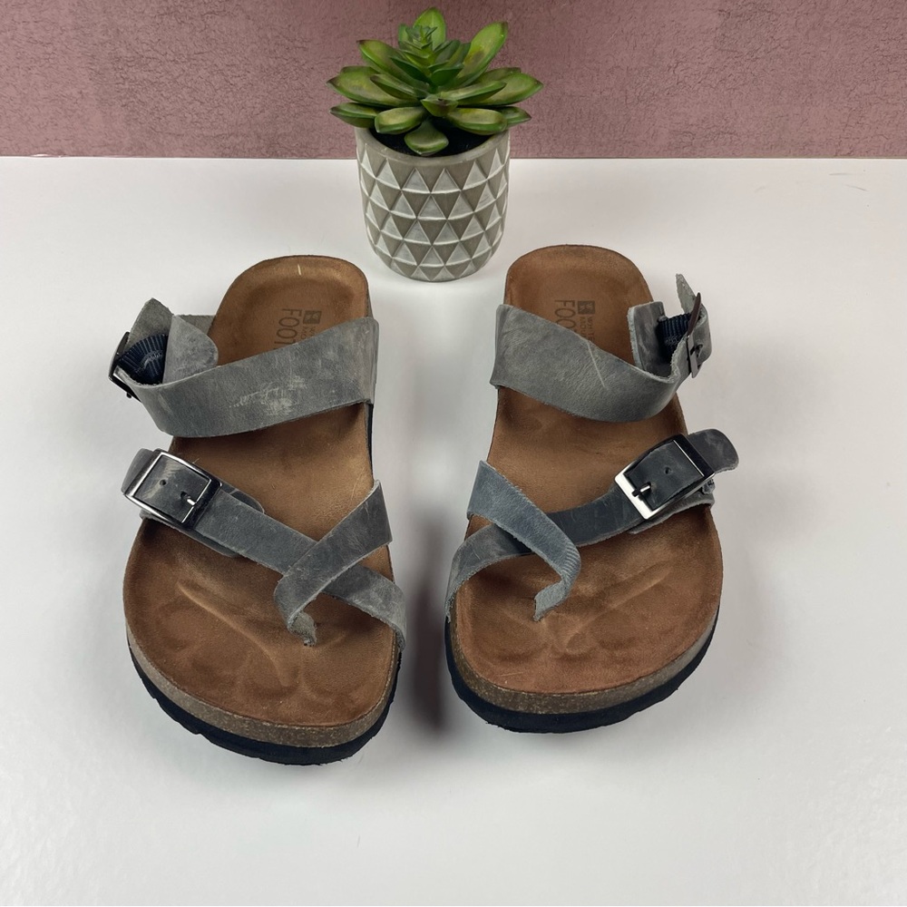 White Mountain Footbeds Gray Brown Buckle Sandals Shoes Flat Women Size 8M - Picture 3 of 5